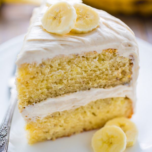 Banana Cake with Cinnamon Cream Cheese Frosting - Baker by Nature