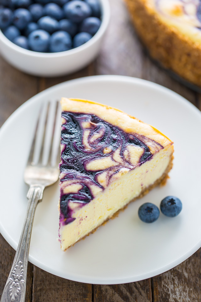 Rich and creamy White Chocolate Blueberry Cheesecake!