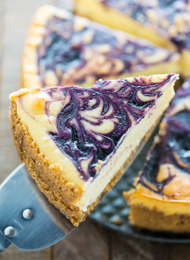 Rich and creamy White Chocolate Blueberry Cheesecake!