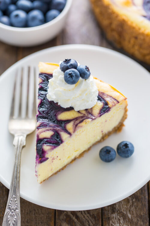 Rich and creamy White Chocolate Blueberry Cheesecake!