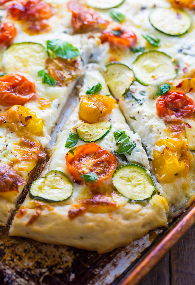 White Pizza with Tomatoes Basil and Zucchini Baker by Nature