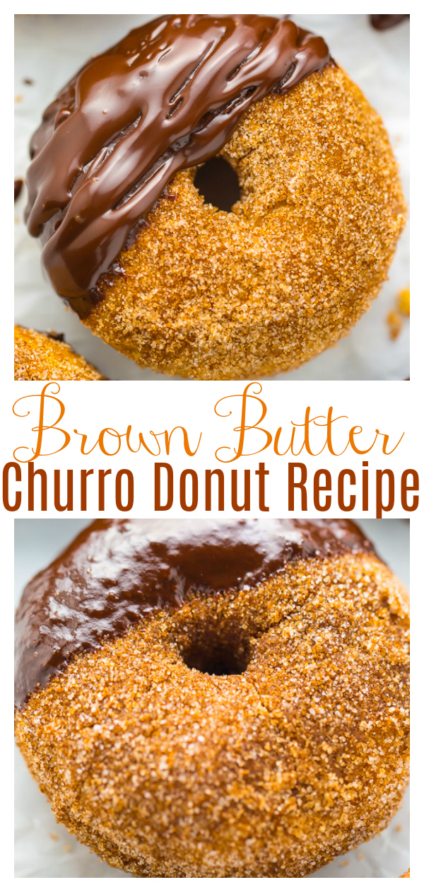 Baked, not fried, these Brown Butter Churro Donuts are ready in less than 20 minutes! If you love churros but don't want the fuss of deep drying, try this recipe! Kids love them, too!