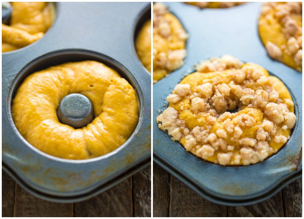 Pumpkin Coffee Cake Donuts are the ultimate breakfast treat! Baked, not fried, and ready in less than 30 minutes.