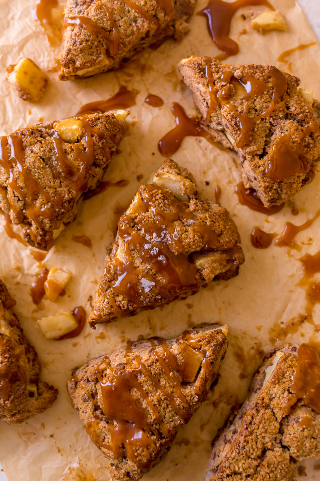 Bakery-Style Salted Caramel Apple Scones are the perfect Fall breakfast! So good with a cup of coffee. 