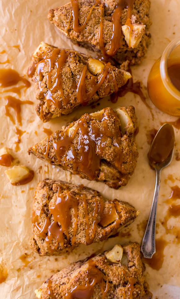 Bakery-Style Salted Caramel Apple Scones are the perfect Fall breakfast! So good with a cup of coffee. 