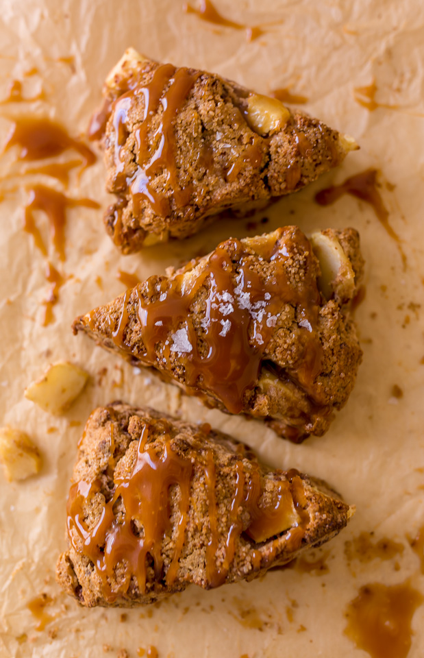 Bakery-Style Salted Caramel Apple Scones are the perfect Fall breakfast! So good with a cup of coffee. 