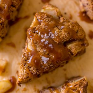 Bakery-Style Salted Caramel Apple Scones are the perfect Fall breakfast! So good with a cup of coffee. 