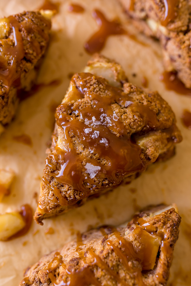 Bakery-Style Salted Caramel Apple Scones are the perfect Fall breakfast! So good with a cup of coffee. 