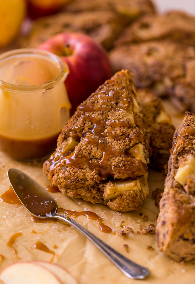Bakery-Style Salted Caramel Apple Scones are the perfect Fall breakfast! So good with a cup of coffee. 