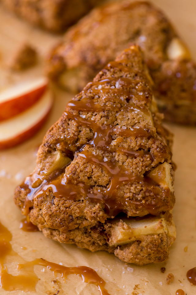 Bakery-Style Salted Caramel Apple Scones are the perfect Fall breakfast! So good with a cup of coffee. 