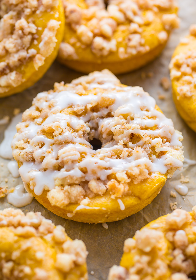 Pumpkin Coffee Cake Donuts are the ultimate breakfast treat! Baked, not fried, and ready in less than 30 minutes.