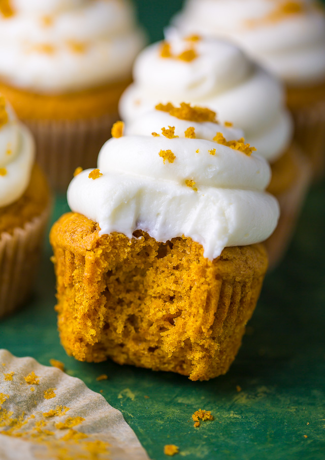 Fluffy and flavorful Pumpkin Cupcakes with Cream Cheese Frosting!