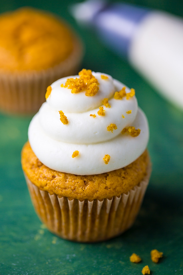 Fluffy and flavorful Pumpkin Cupcakes with Cream Cheese Frosting!