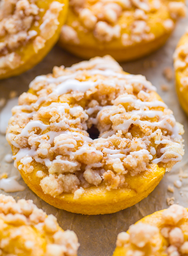 Pumpkin Coffee Cake Donuts are the ultimate Fall treat! Baked, not fried, and ready in less than 30 minutes.