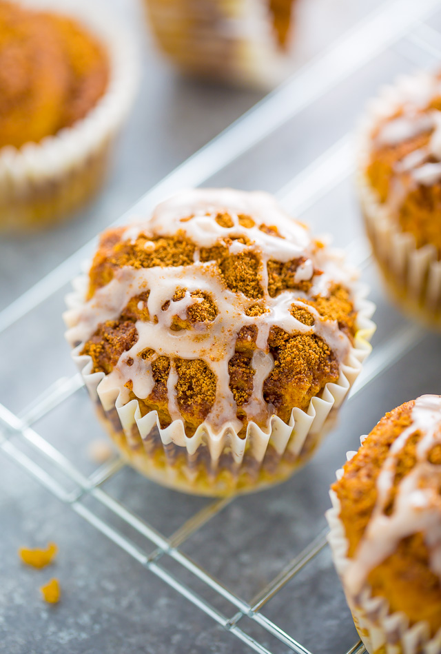 Sweet and simple Glazed Pumpkin Donut Muffins! Made with healthier ingredients so you can enjoy them guilt free. #vegan 