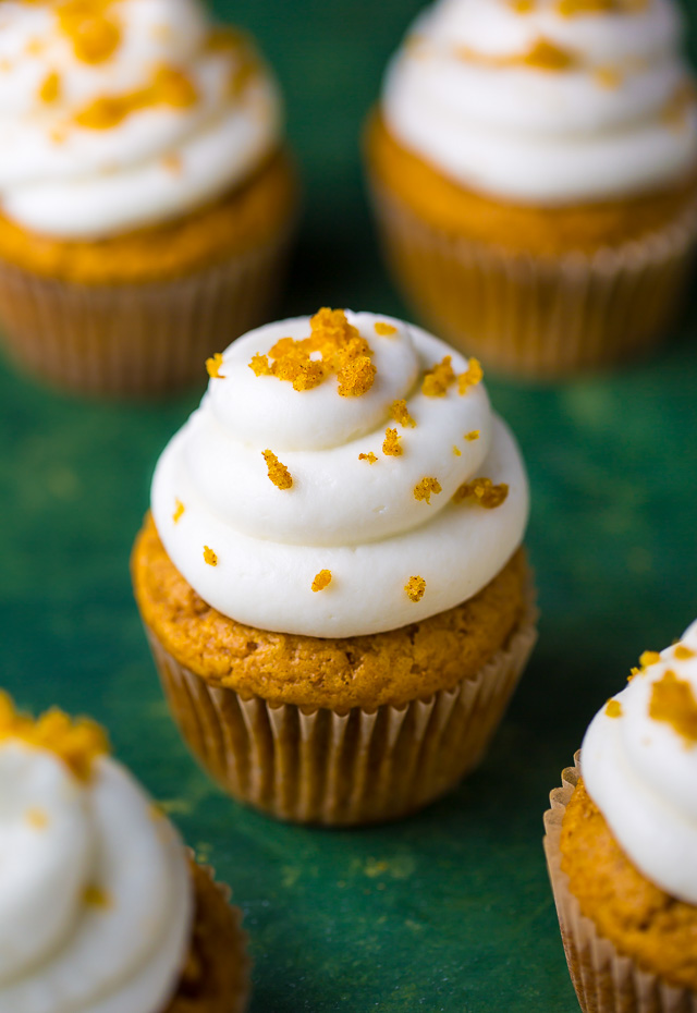 Pumpkin Cupcakes with Cream Cheese Frosting - Brown Eyed Baker