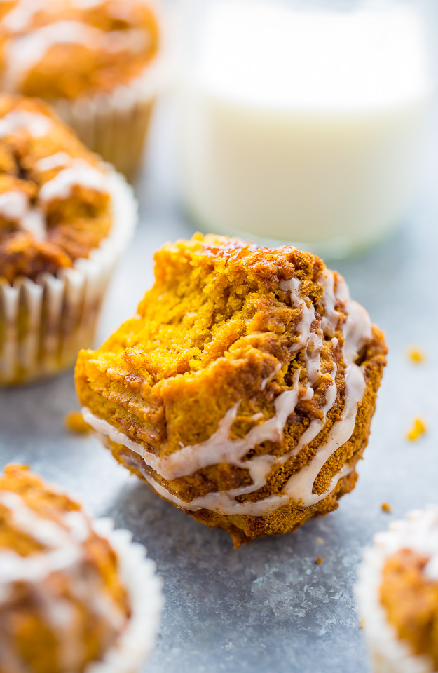 Sweet and simple Glazed Pumpkin Donut Muffins! Made with healthier ingredients so you can enjoy them guilt free. #vegan 