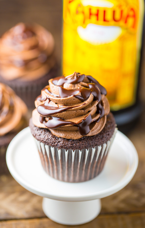 Coffee lovers will go CRAZY over these Kahlua Chocolate Cupcakes! Rich, decadent, and a little boozy.