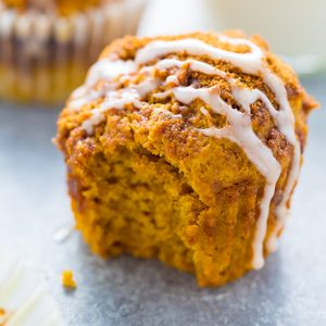 Sweet and simple Glazed Pumpkin Donut Muffins! Made with healthier ingredients so you can enjoy them guilt free. #vegan
