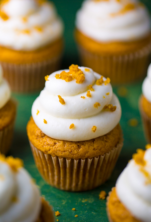 Fluffy and flavorful Pumpkin Cupcakes with Cream Cheese Frosting!