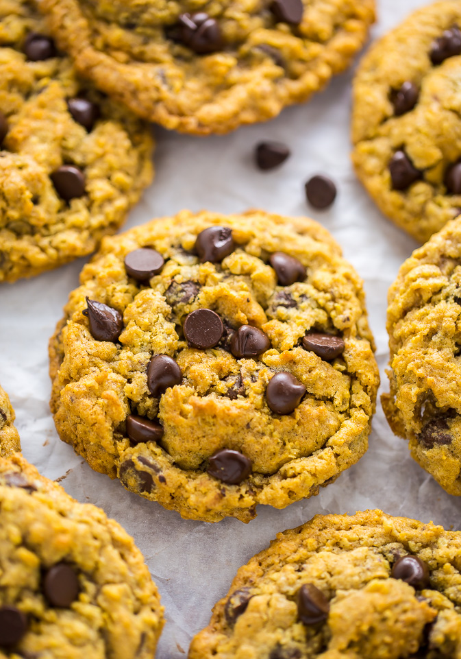 My Pumpkin Oatmeal Chocolate Chip Cookies have chewy centers and crispy edges! Sure to become a Fall favorite.