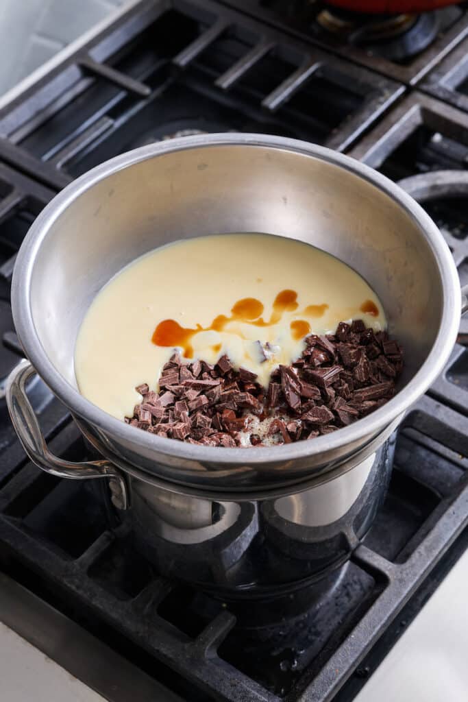 Double boiler making homemade chocolate fudge.