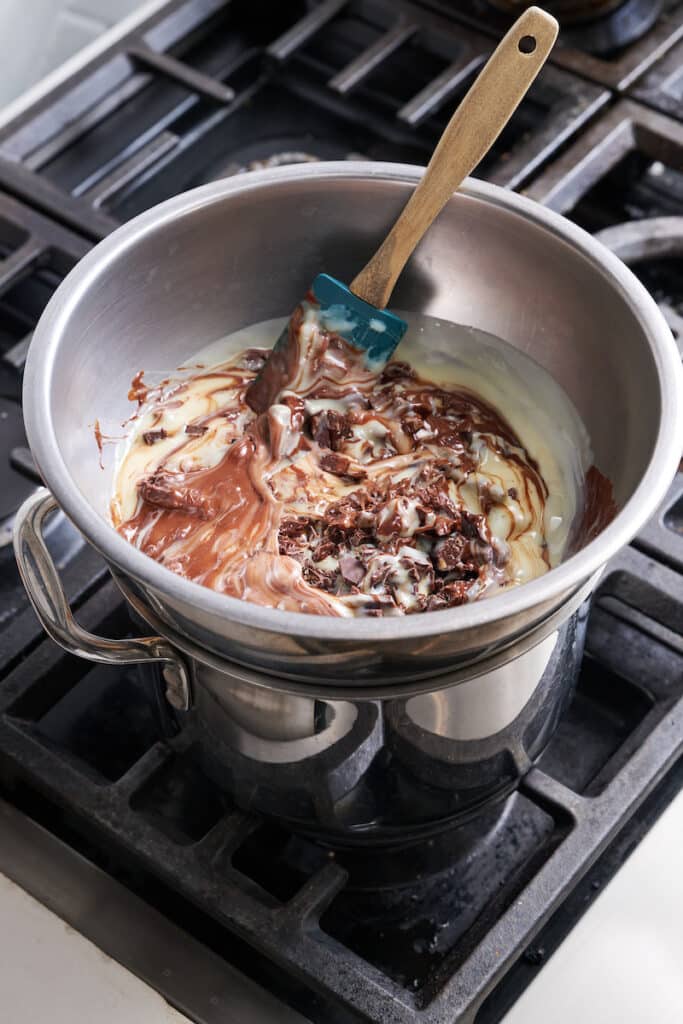 Double boiler making homemade chocolate fudge.