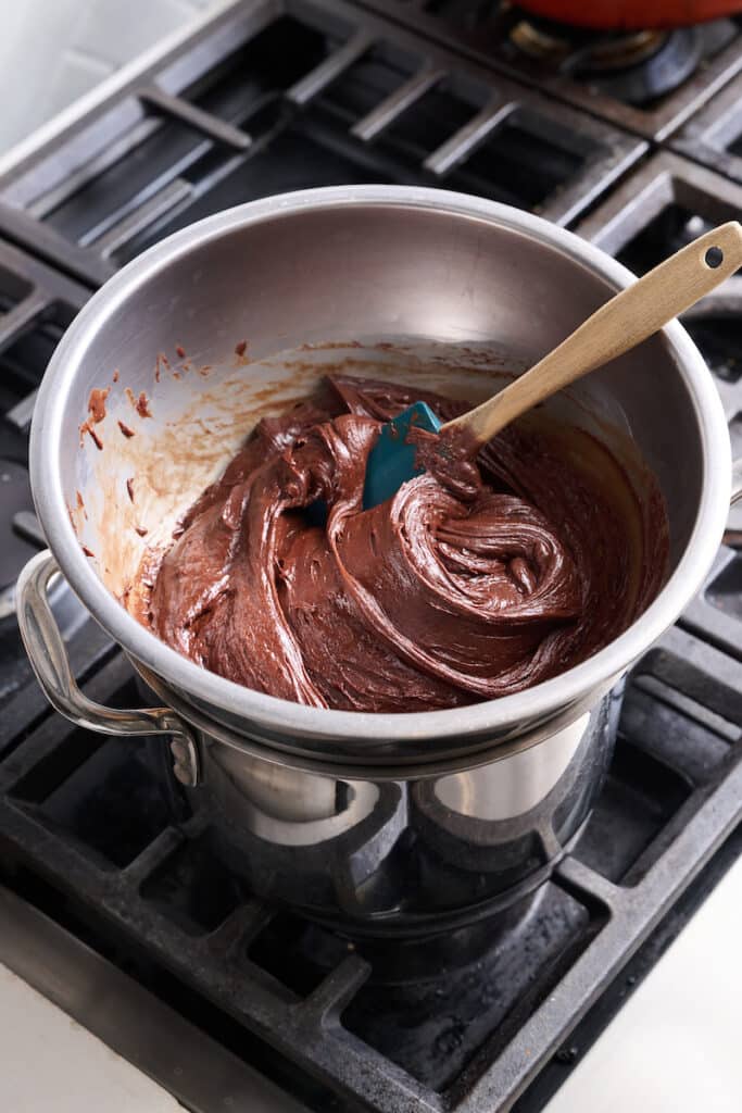 Double boiler making homemade chocolate fudge.