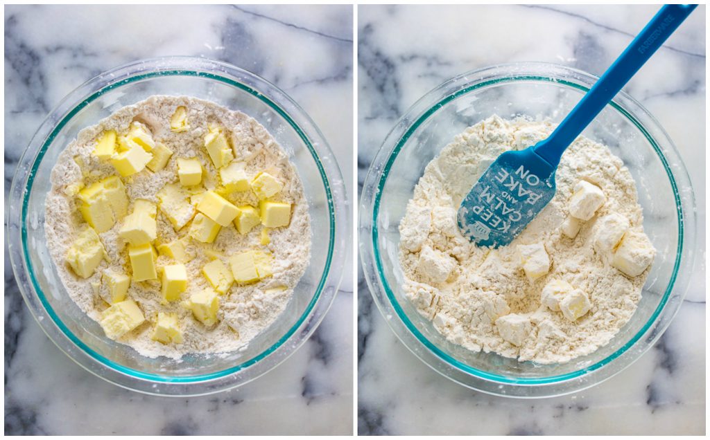 Pie dough in mixing bowl.