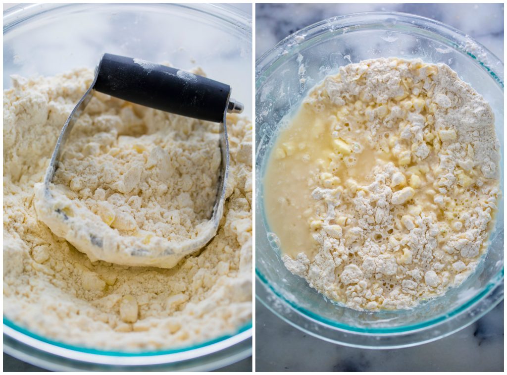 Pie dough in mixing bowl.