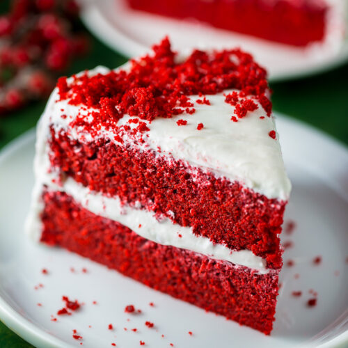 Moist and fluffy Red Velvet Cake with Cream Cheese Frosting!
