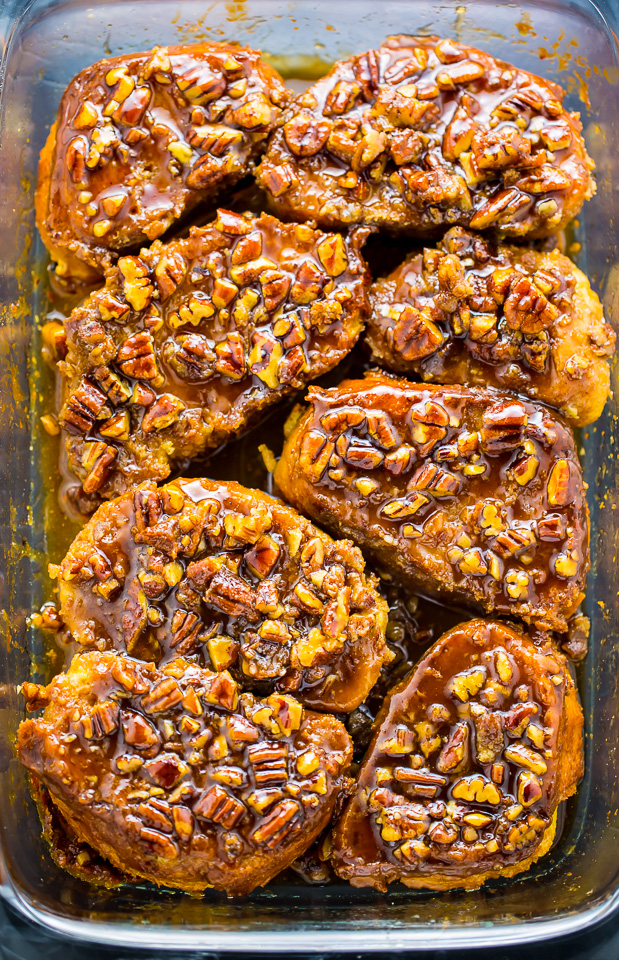 Incredibly EASY Overnight Pecan Pie French Toast! Perfect for holiday brunch. Get the recipe on BakerbyNature.com 