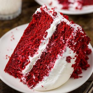 Moist and fluffy Red Velvet Cake with Cream Cheese Frosting!