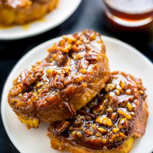 Incredibly EASY Overnight Pecan Pie French Toast! Perfect for holiday brunch. Get the recipe on BakerbyNature.com