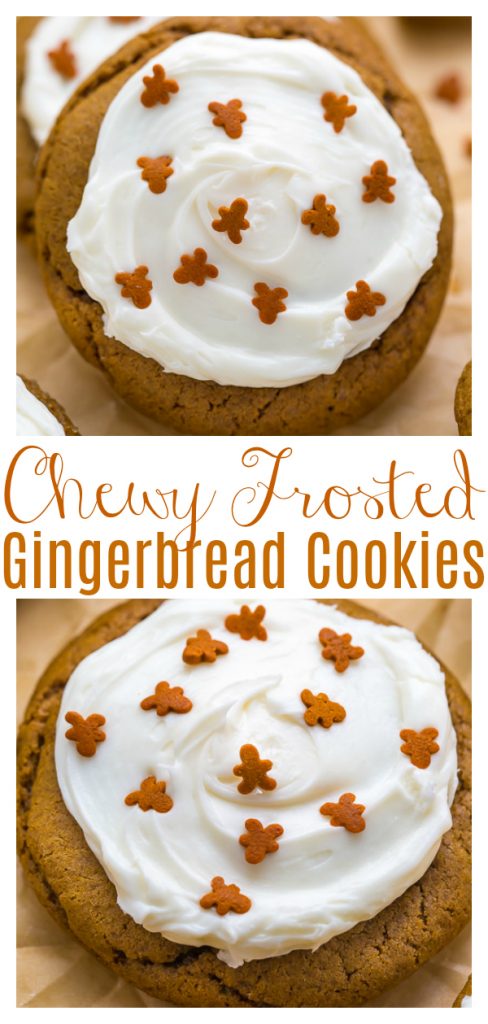 These Frosted Gingerbread Cookies are thick, chewy, and slathered in cream cheese frosting! Made with brown sugar, cinnamon, ginger, cloves, and molasses, they're bursting with flavor! Perfect for Christmas cookie season!