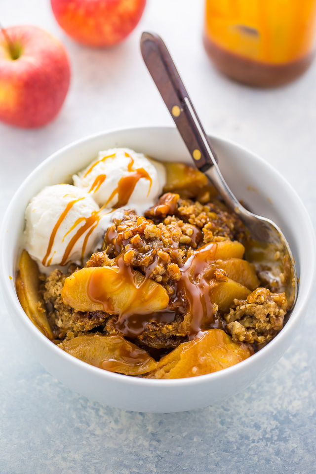 An easy recipe for Salted Caramel Apple Crisp. So good with a scoop of ice cream on top!