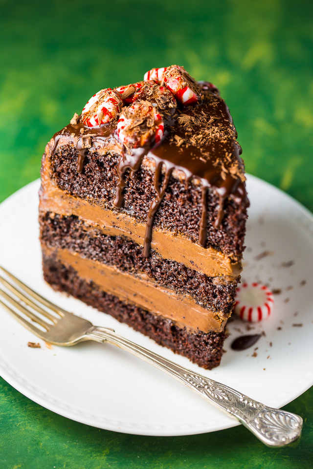 This stunning Peppermint Mocha Chocolate Cake is moist, rich, and absolutely delicious!