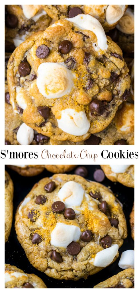 S'mores Chocolate Chip Cookies are thick, chewy, and loaded with gooey mini marshmallows! If you love cookies and s'mores, you have to try this great recipe!