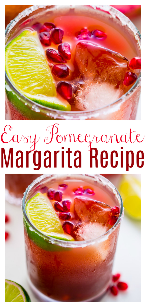 Festeggia l'happy hour a casa con questi facili Margaritas al melograno! Realizzato con soli 5 ingredienti! Questo è il margarita perfetto per Cinco de Mayo e celebrazioni estive!!