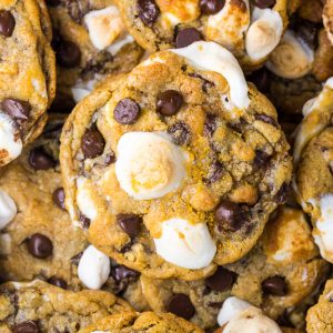 S'mores Chocolate Chip Cookies are thick, chewy, and loaded with so much gooey goodness!