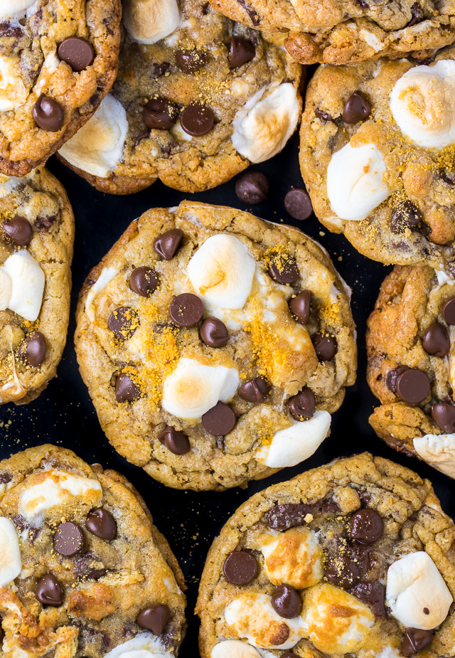 S'mores Chocolate Chip Cookies are thick, chewy, and loaded with so much gooey goodness!