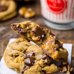 Gooey Brown Butter Walnut Chocolate Chunk Cookies with Sea Salt! These cookies are a powerhouse of FLAVOR.
