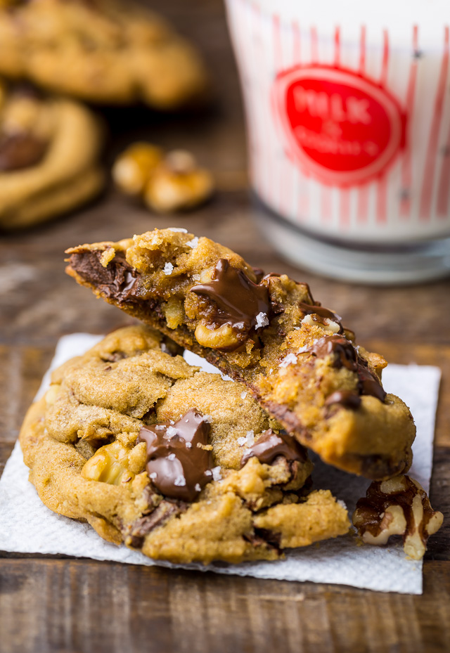 Gooey Brown Butter Walnut Chocolate Chunk Cookies with Sea Salt