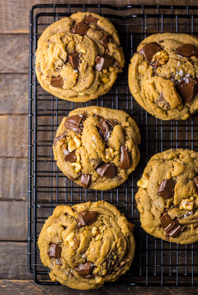 Gooey Brown Butter Walnut Chocolate Chunk Cookies with Sea Salt - Baker by  Nature