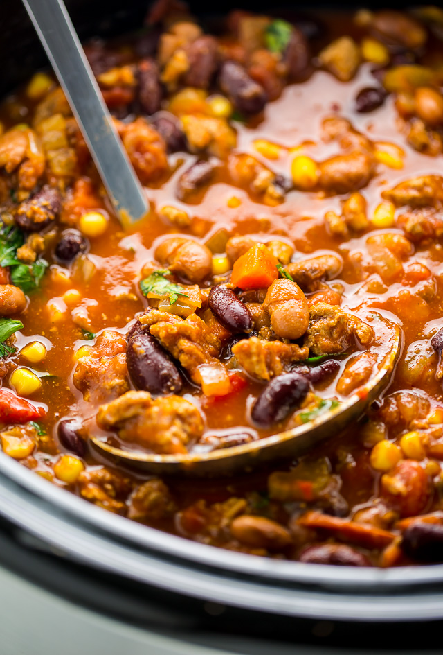 Hearty and comforting slow cooker turkey chili!