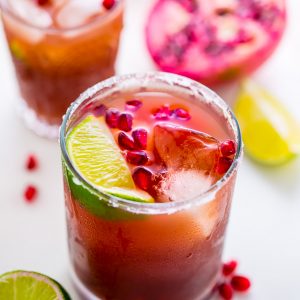 Celebrate happy hour at home with these Easy Pomegranate Margaritas! Made with just 5 ingredients!