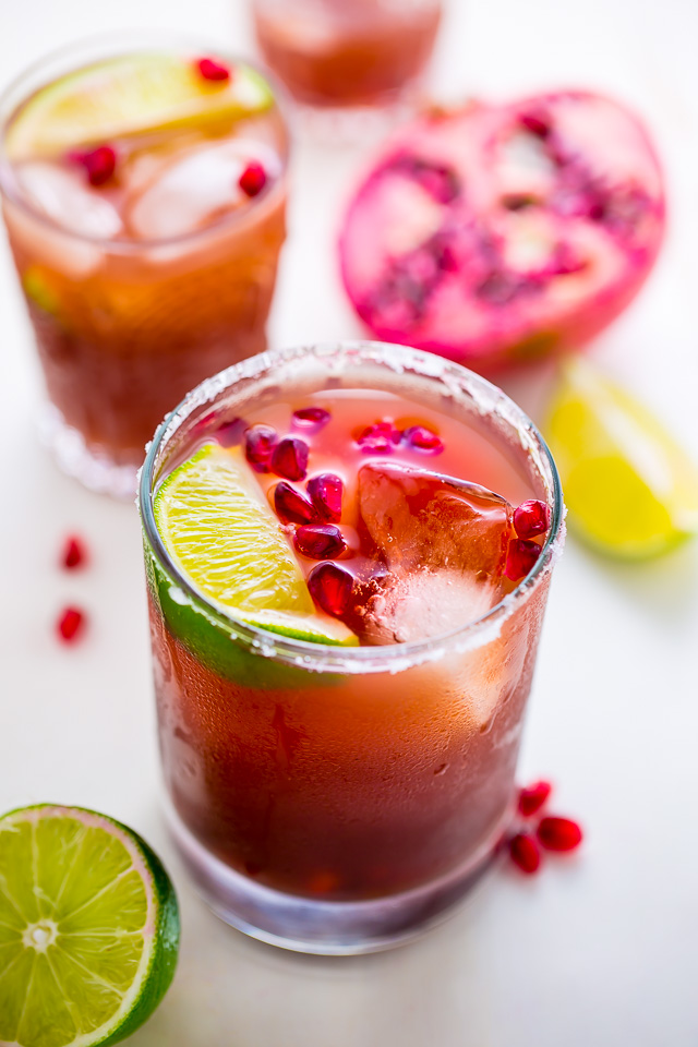 Celebrate happy hour at home with these Easy Pomegranate Margaritas! Made with just 5 ingredients!