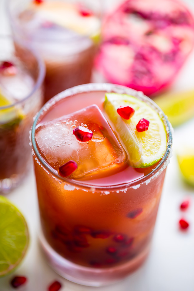 Celebrate happy hour at home with these Easy Pomegranate Margaritas! Made with just 5 ingredients!