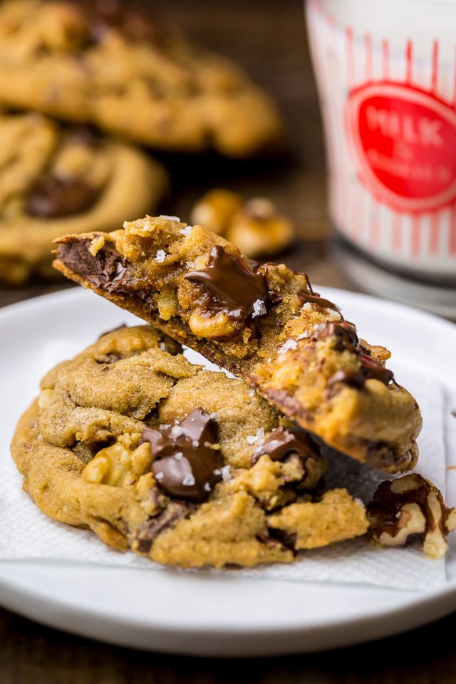 Gooey Brown Butter Walnut Chocolate Chunk Cookies with Sea Salt - Baker by  Nature