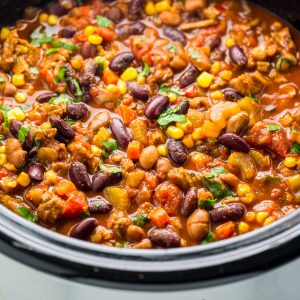 Hearty and comforting slow cooker turkey chili!